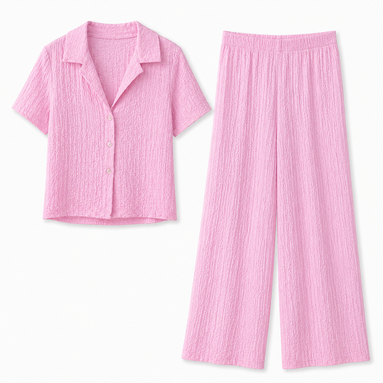 Textured Co-Ord Shirt & Wide Leg Trouser Set